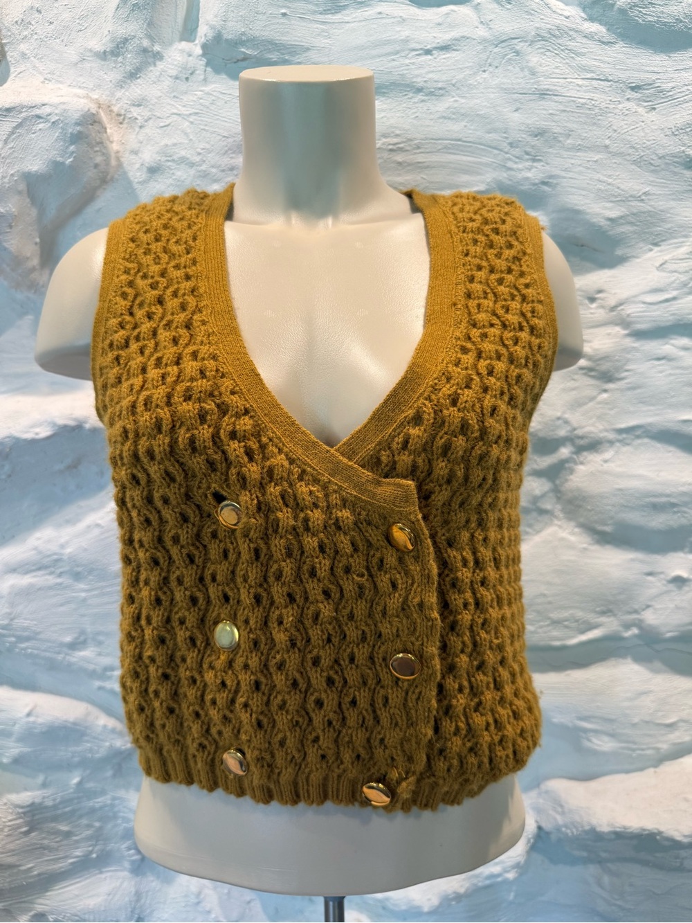 Vintage Penrose Women's Mustard Double Breasted V-Neck 70s Sweater Vest Medium